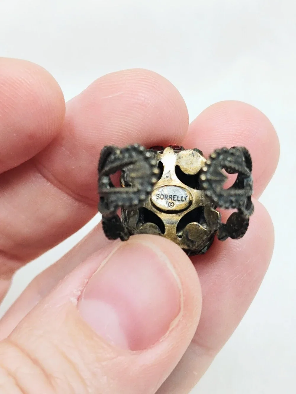 Sorrelli Juicy Fruit Statement Vintage Adjustable Ring Pink Green Stones